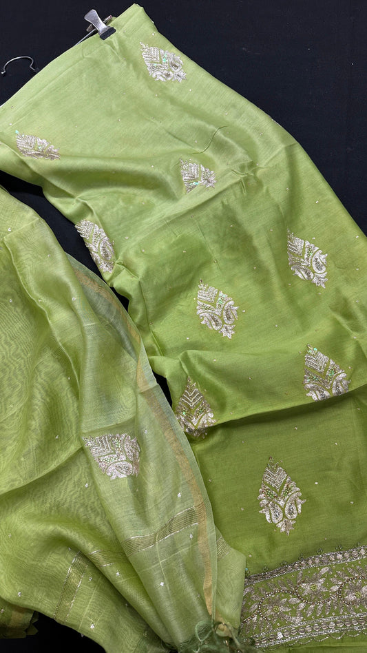 Soft pure Chanderi silk Unstitched Suit Set