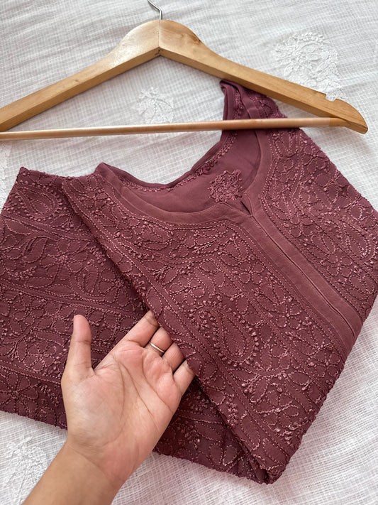 Terracotta browns Jaal Georgette Chikankari Suit Set