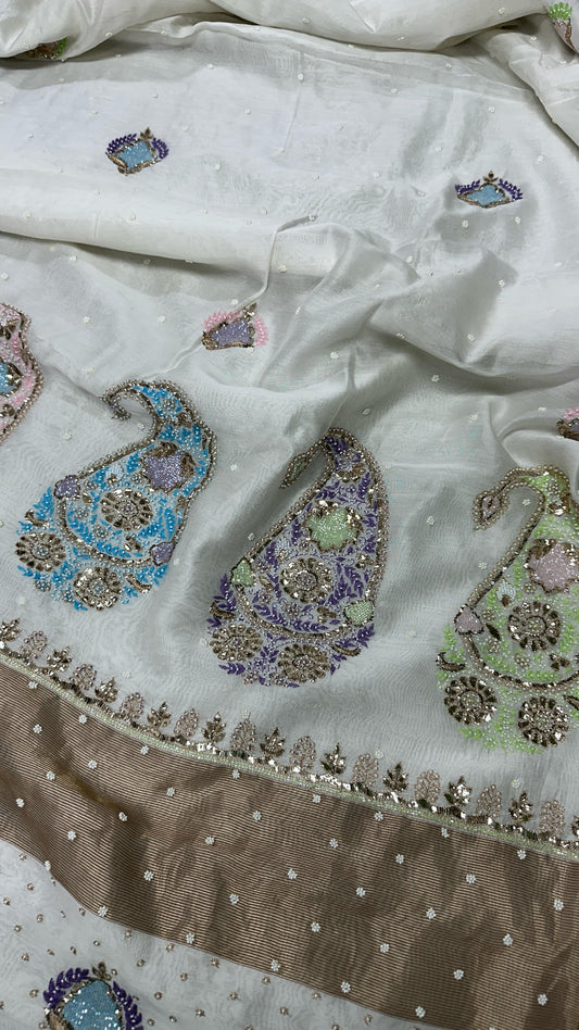 Chanderi silk handwork Chikankari Saree
