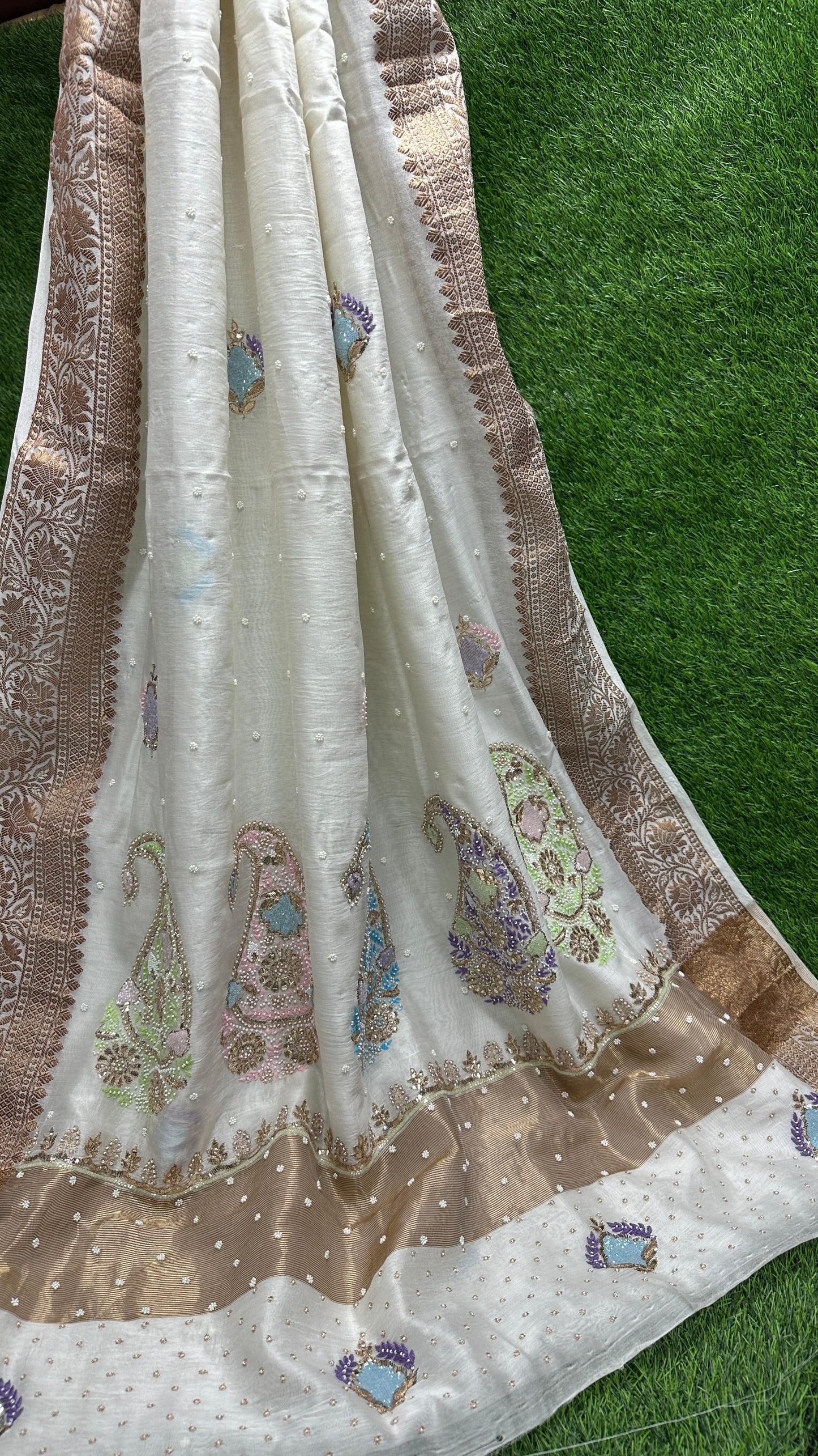 Chanderi silk handwork Chikankari Saree