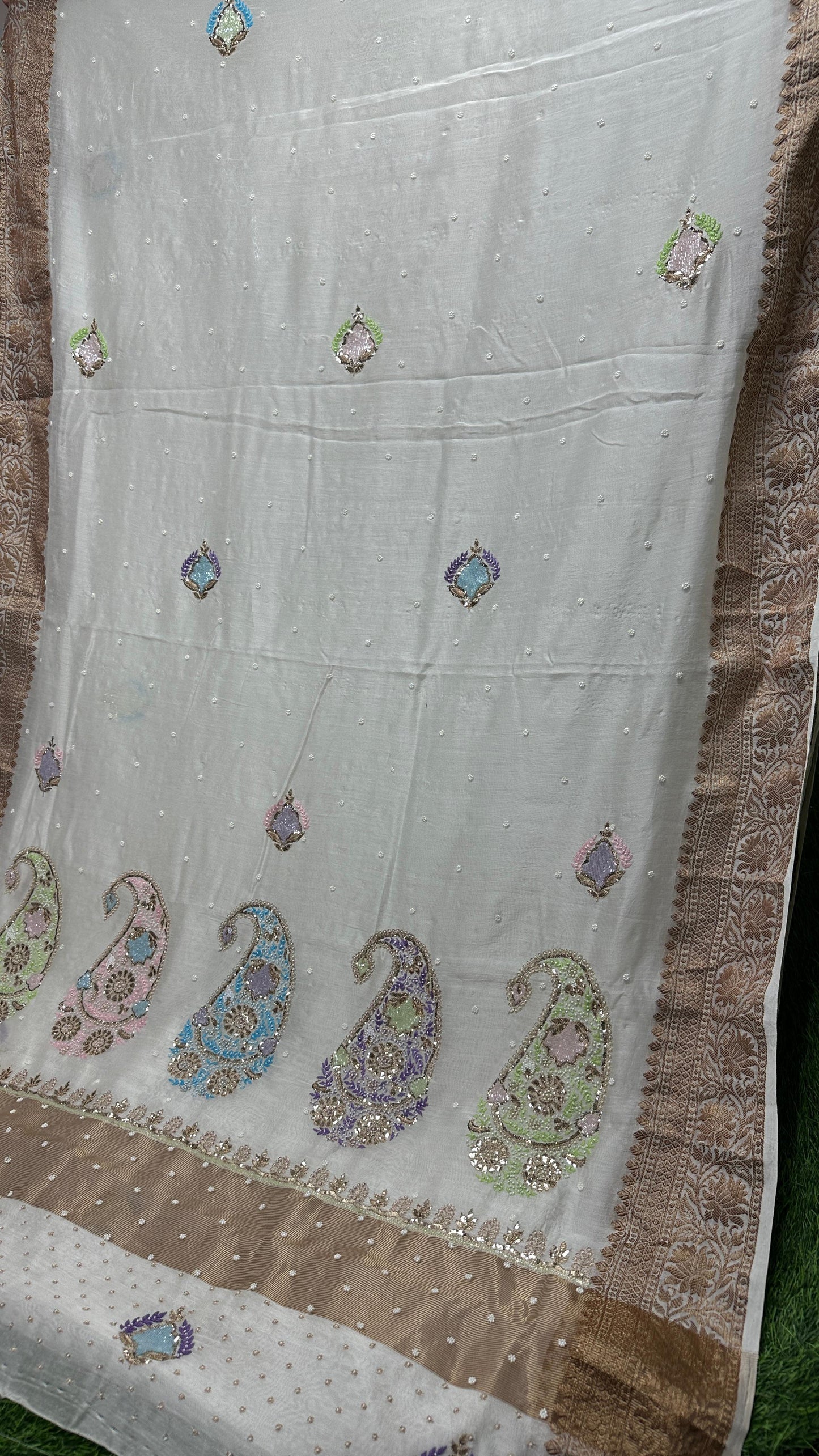 Chanderi silk handwork Chikankari Saree