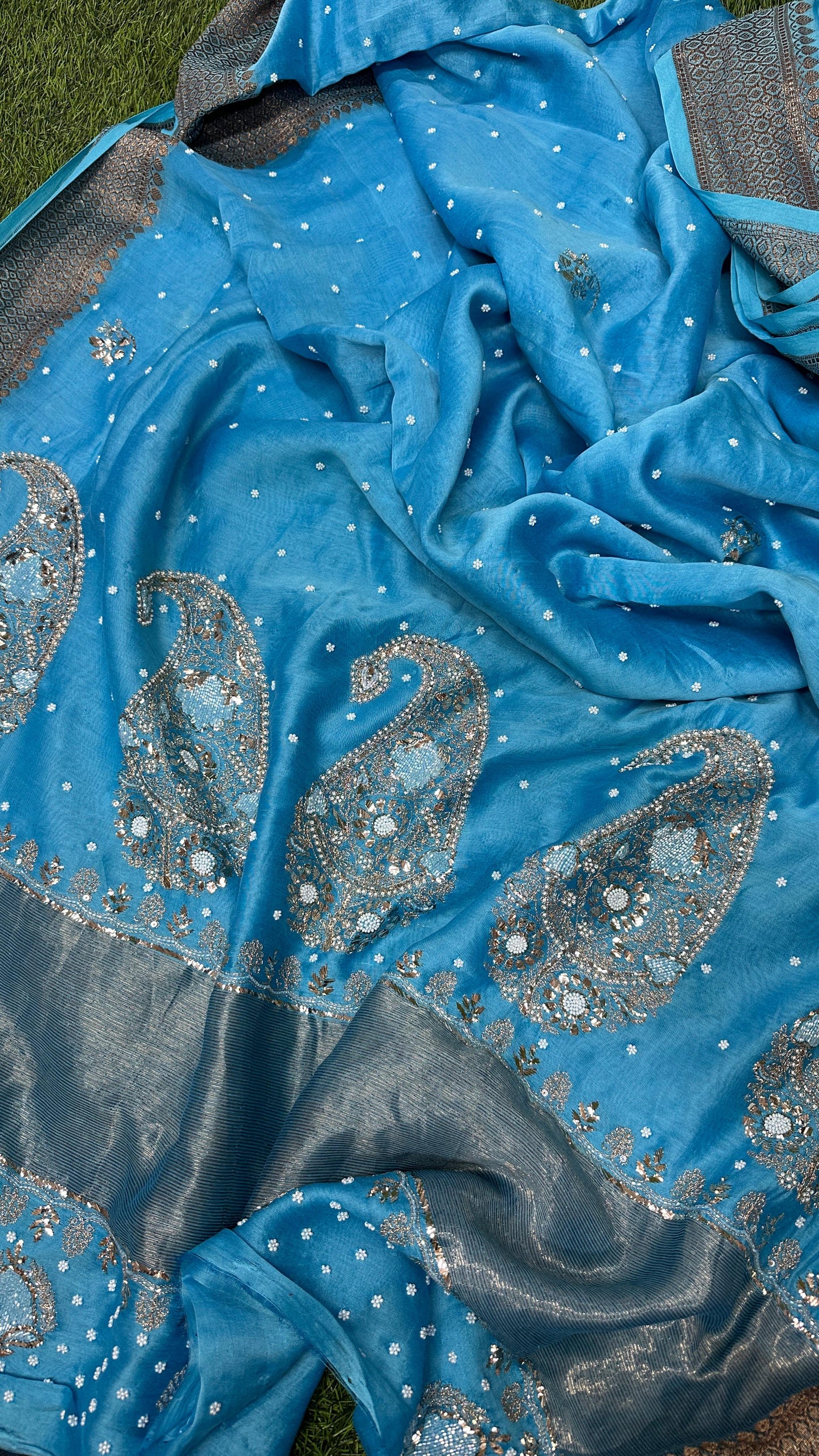 Chanderi silk handwork Chikankari Saree