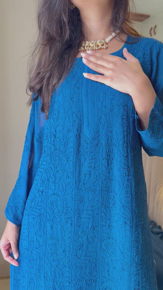Peacock blues Jaa georgette suit set