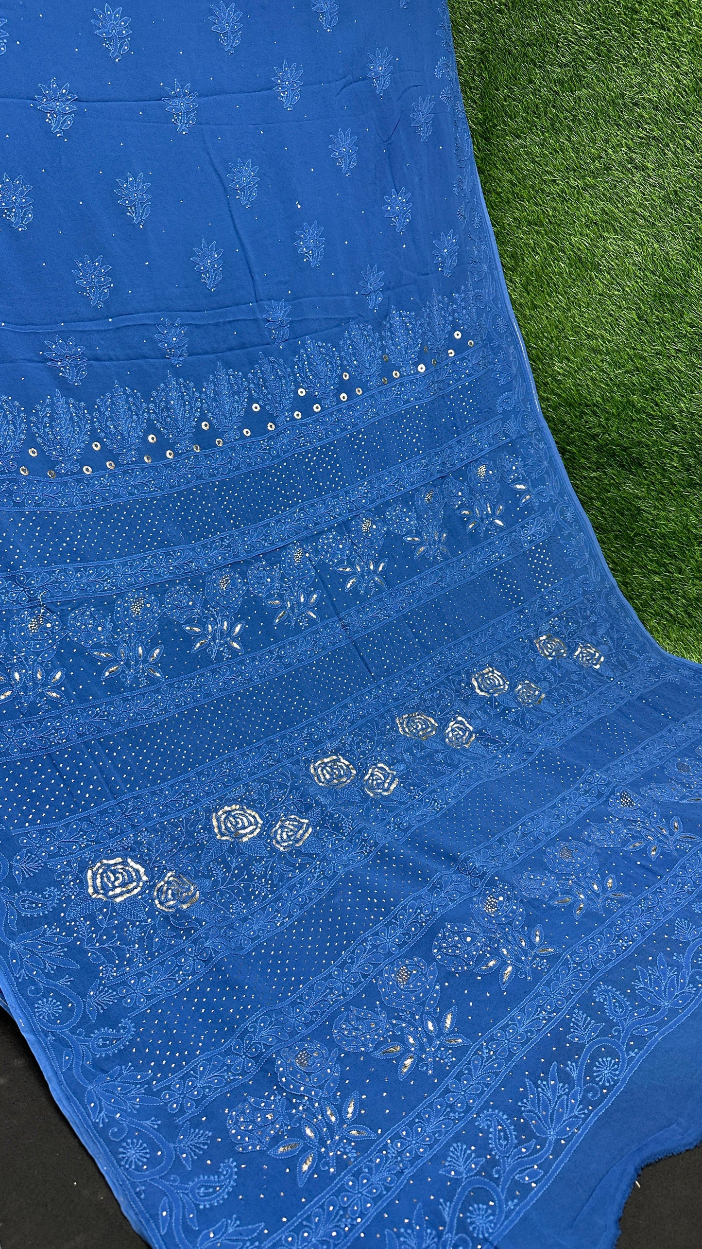 Pure georgette Mukaish work saree