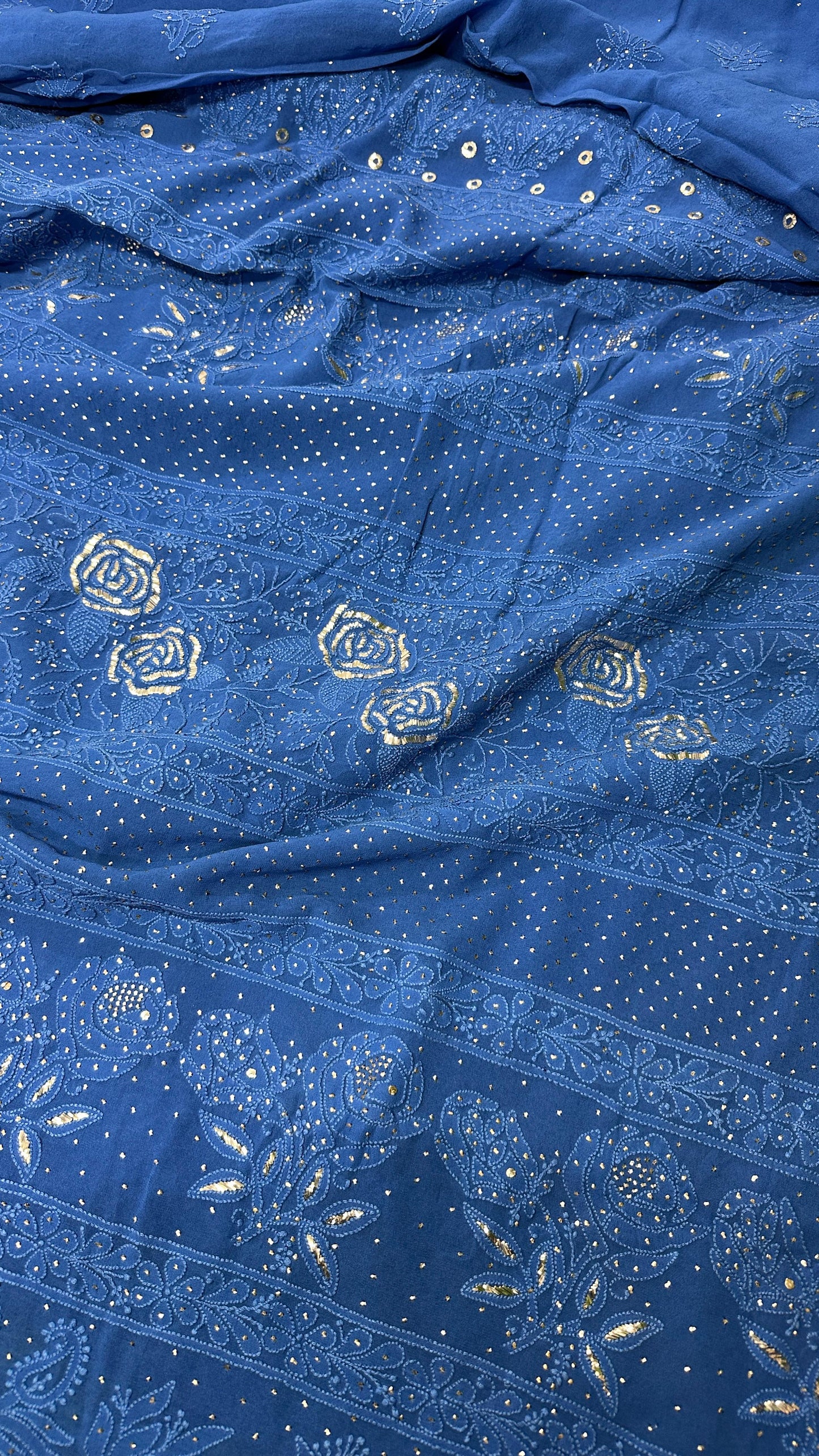 Pure georgette Mukaish work saree