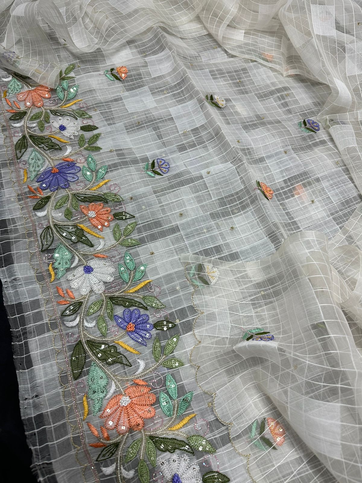 Pure organza silk Unstitched Suit Set